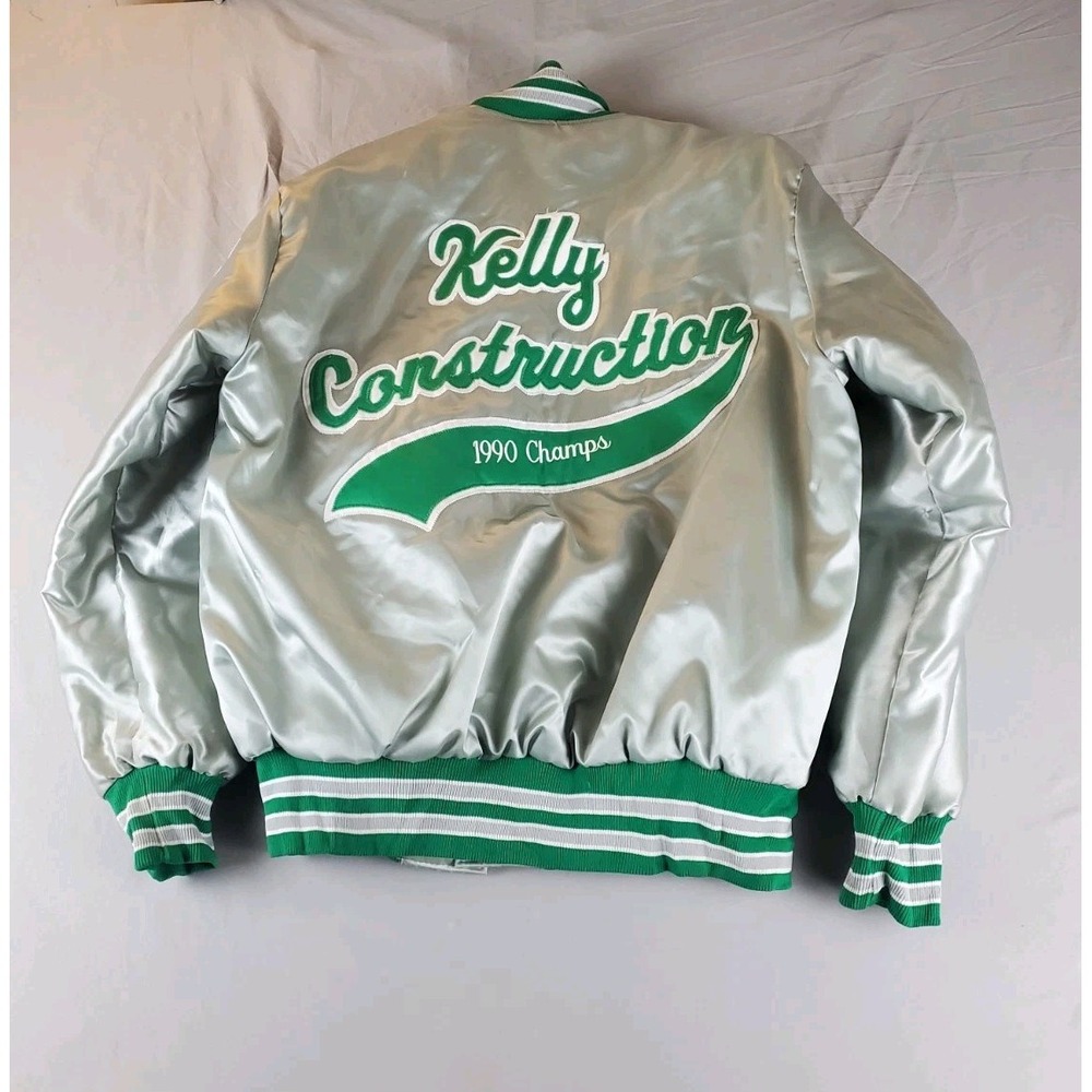 Vintage Mantua Men Softball League 1990 Champs Silver Satin Bomber Jacket L USA